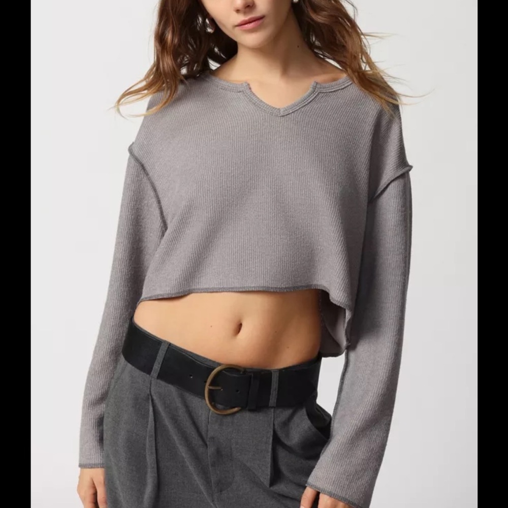 Urban Outfitters Parker Charcoal V-Neck Crop Top